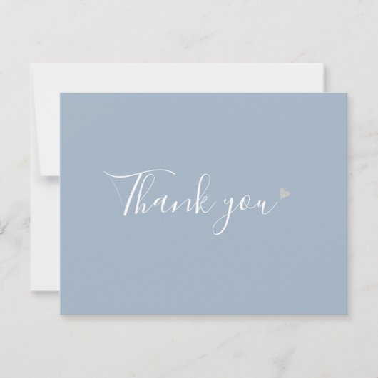 Carte De Remerciements Dusty Blue Silver Heart Chic Script Business (Devant)