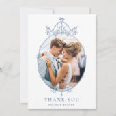 Carte De Remerciements Dusty Blue Simple Vintage Frame Wedding Photo (Devant)