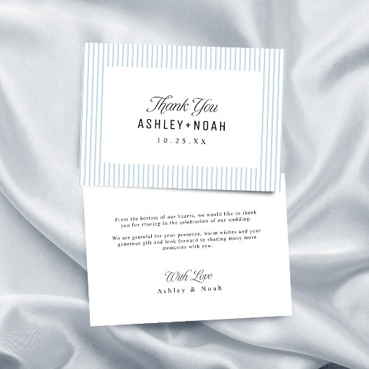 Carte De Remerciements Dusty Blue Striped Elegance Classy Wedding