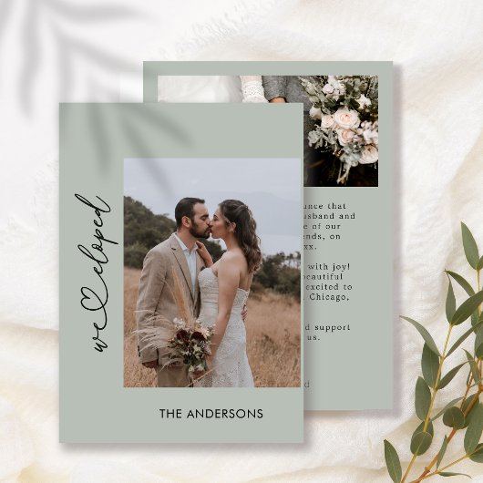 Carte De Remerciements Dusty Green We Eloped 2 Mariage de script photo