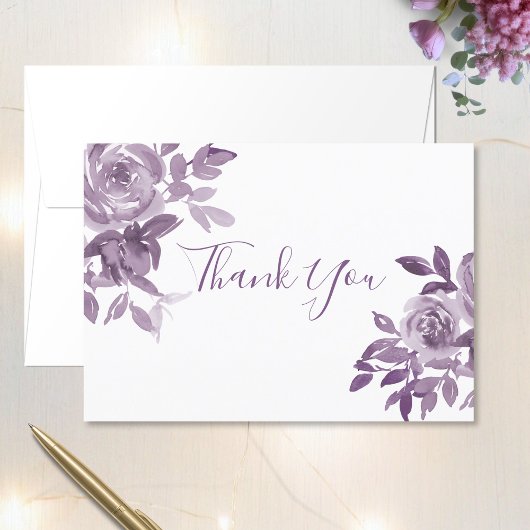 Carte De Remerciements Dusty Mauve Floral Rose Mariage de feuillage