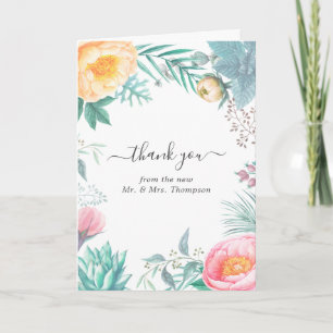 Carte De Remerciements Dusty Pastel Tropical Floral Summer Mariage Photo