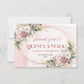 Carte De Remerciements Dusty Pink Boho Floral Greenery Mis Quince Thanks (Devant)