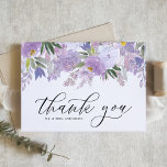 Carte De Remerciements Dusty Purple Aquarelle Fleurs Mariage Garland<br><div class="desc">Envoyez un remerciement avec cette carte à plat féminine et élégante à fleurs. Il dispose d'une guirlande aquarelle de roses violets et de pivoines avec un script fantaisiste. Personnalisez en ajoutant des noms et des messages. Cette carte de remerciements fleurie violette est parfaite pour des événements spéciaux tels que des...</div>