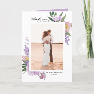 Carte De Remerciements Dusty Purple Peonies et Mariage photo Rose