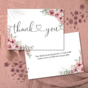 Carte De Remerciements Dusty Rose Floral Élégant Script Coeur