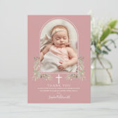 Carte De Remerciements Dusty Rose rose Baptême vert Arc Photo (Debout devant)