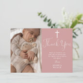 Carte De Remerciements Dusty Rose rose Élégant Script Photo Baptême (Debout devant)