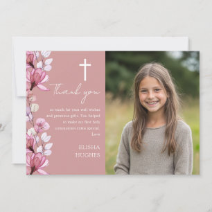 Carte De Remerciements Dusty Rose rose florale photo première sainte comm
