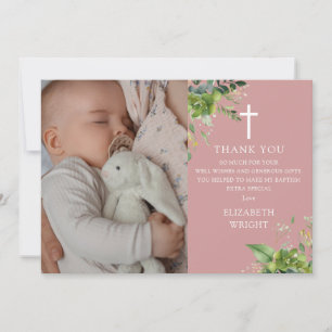 Carte De Remerciements Dusty Rose rose verdure Photo Baptême Christening