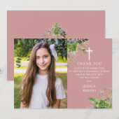 Carte De Remerciements Dusty Rose Verdure Photo Première Communion Sainte (Devant / Derrière)