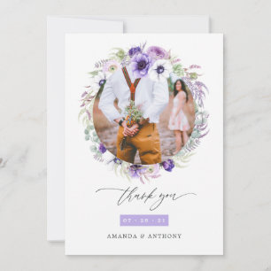 Carte De Remerciements Dusty Violet Pastel Floral Mariage Photo Collage