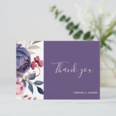 Carte De Remerciements Dusty violet rose mariage à fleurs (Debout devant)
