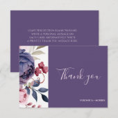 Carte De Remerciements Dusty violet rose mariage à fleurs (Devant / Derrière)