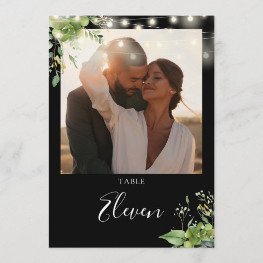 Carte De Remerciements Éclairage à cordes vertes Numéro de tableau photo (Devant)