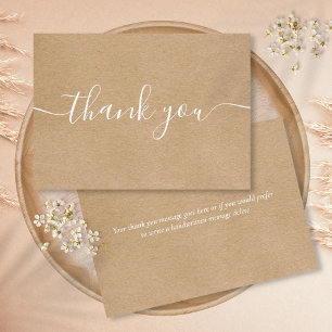 Carte De Remerciements Écriture Blanche Simple Élégante Kraft Rustique
