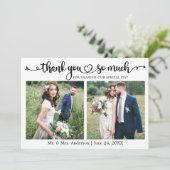 Carte De Remerciements Écriture Calligraphique de Mariage Cœur 2 Photo (Debout devant)
