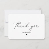 Carte De Remerciements Écriture Calligraphique Élégante Cœur Noir Blanc (Devant)