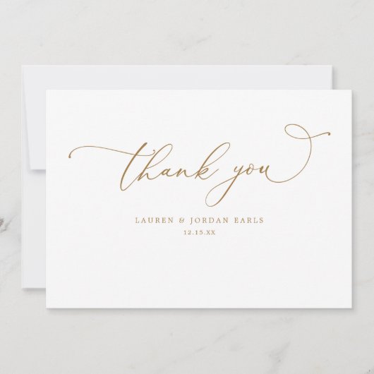 Carte De Remerciements Écriture Calligraphique Élégante Or Mariage (Devant)