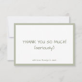 Carte De Remerciements Écriture Décontractée Dusty Vert Minimale (Devant)