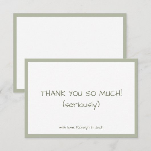 Carte De Remerciements Écriture Décontractée Dusty Vert Minimale (Devant / Derrière)