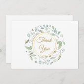 Carte De Remerciements Écriture dorée de verdure élégante (Devant / Derrière)