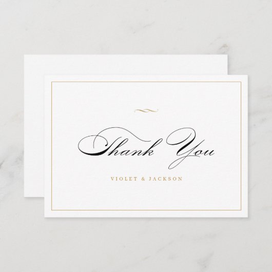 Carte De Remerciements Écriture Élégance Classique Noir Et Or Simple (Devant / Derrière)