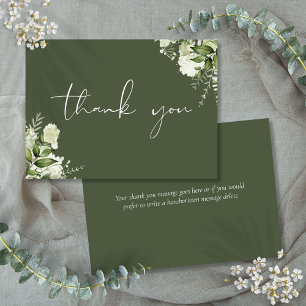 Carte De Remerciements Écriture élégante de fleurs vert olive personnalis