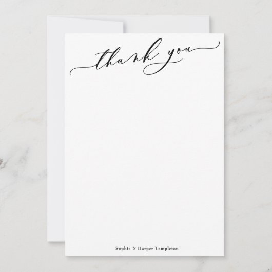 Carte De Remerciements Écriture Élégante de Luxe Simple Noir & Blanc (Devant)