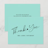 Carte De Remerciements Écriture élégante de mariage vert de verre de mer (Devant / Derrière)