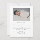 Carte De Remerciements Écriture Élégante Simple Photo de Bébé (Dos)