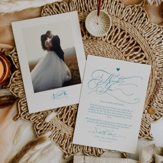 Carte De Remerciements Écriture élégante Typographie Bleu Mariage 