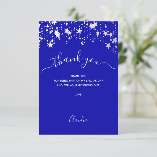 Carte De Remerciements Écriture étoile bleue (Debout devant)