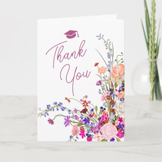 Carte De Remerciements Écriture fleur sauvage chic moderne boho graduatio (Devant)