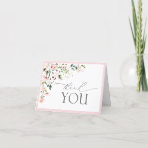 Carte De Remerciements Écriture Florale Aquarelle Rose Élégante