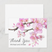 Carte De Remerciements Écriture florale rose cerisier d'aquarelle (Devant / Derrière)