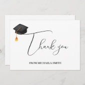 Carte De Remerciements Écriture manuscrite moderne Noir Bac Graduation (Devant / Derrière)