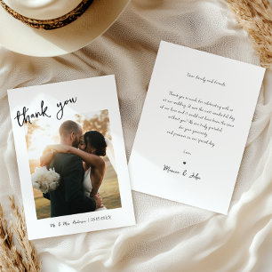 Carte De Remerciements Écriture manuscrite simple et Mariage photo