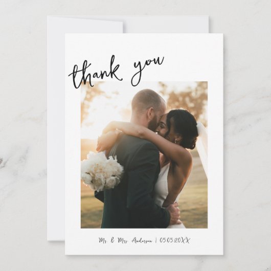 Carte De Remerciements Écriture manuscrite simple et Mariage photo (Devant)