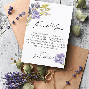 Carte De Remerciements écriture moderne aquarelle violet mariage floral