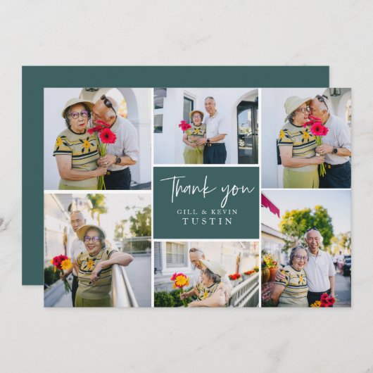 Carte De Remerciements Écriture moderne Cursive Mariage Photo Collage (Devant / Derrière)