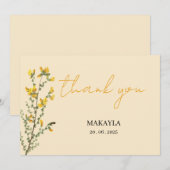 Carte De Remerciements Écriture moderne jaune Boho fleur sauvage (Devant / Derrière)