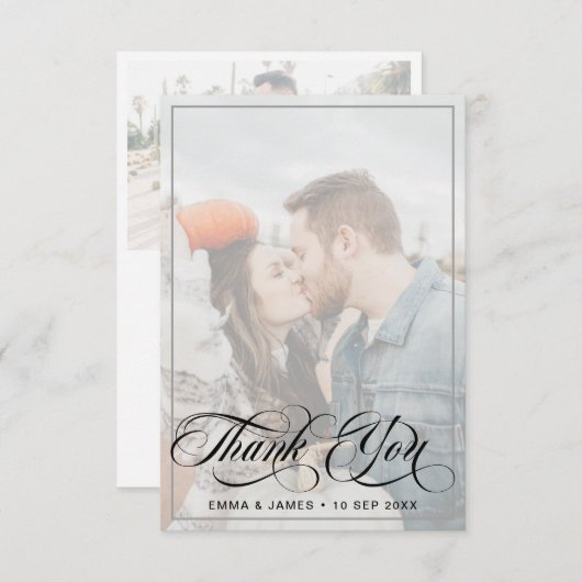Carte De Remerciements Écriture moderne Vellum Cursive Mariage Photo (Devant / Derrière)