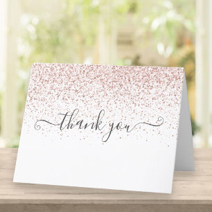 Carte De Remerciements Écriture pailletée or rose élégante