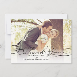 Carte De Remerciements Écriture Photo Simple Mariage Élégant et Stylé