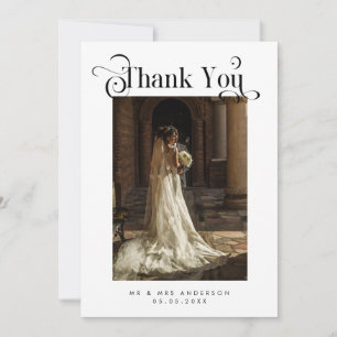 Carte De Remerciements Écriture rétro vintage boho photo mariage romantiq
