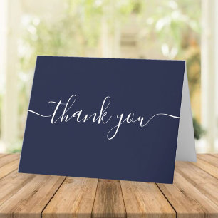 Carte De Remerciements Écriture Simple Moderne Élégante Bleu Marine