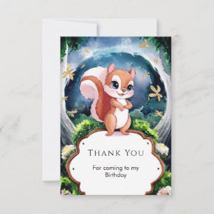 Carte De Remerciements Écureuil Magique à l'Aquarelle pour un Anniversair