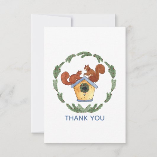 Carte De Remerciements Écureuils en vacances chez les oiseaux (Devant)