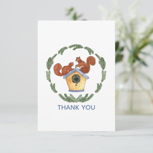 Carte De Remerciements Écureuils en vacances chez les oiseaux (Debout devant)
